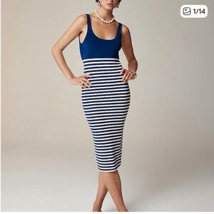 NEW J.Crew Cyan sweater-dress in stripe Natural Tropical Cove size Small mended